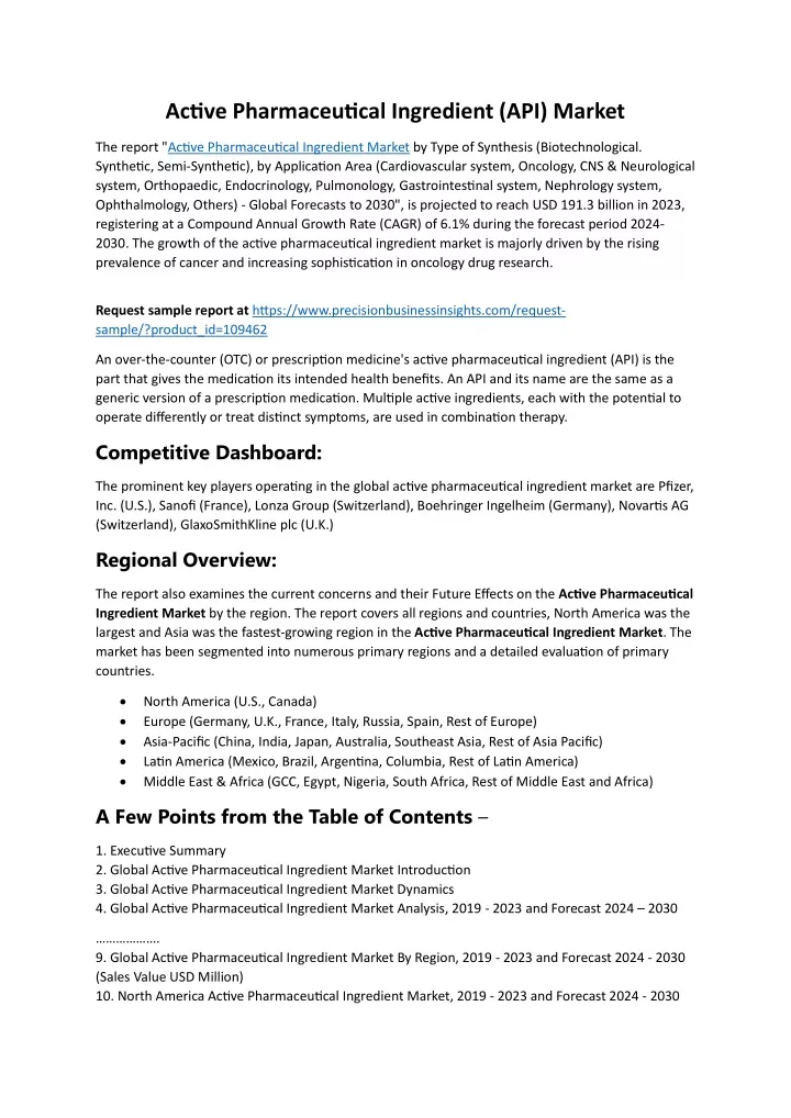 active pharmaceutical ingredient api market