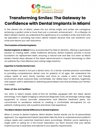 Transforming Smiles The Gateway to Confidence with Dental Implants in Miami