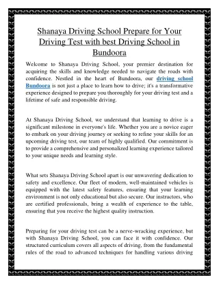 Shanaya Driving School Prepare for Your Driving Test with best Driving School in Bundoora