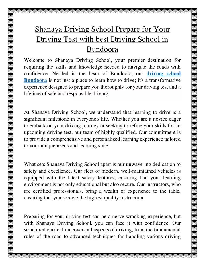 shanaya driving school prepare for your driving