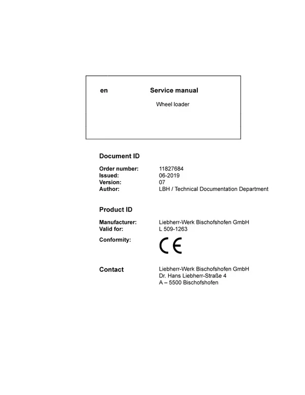 LIEBHERR L509-1263 Wheel Loader Service Repair Manual