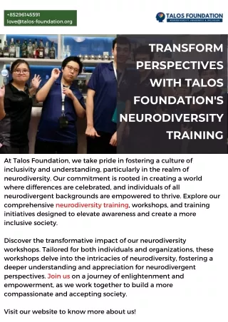 Transform Perspectives with Talos Foundation's Neurodiversity Training