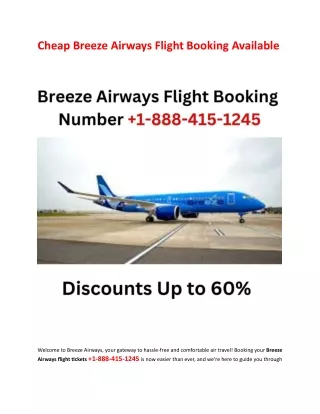 Breeze Airways Flight Tickets Booking Number  1-888-415-1245