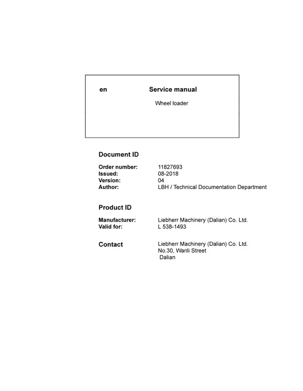 LIEBHERR L538-1493 Wheel Loader Service Repair Manual
