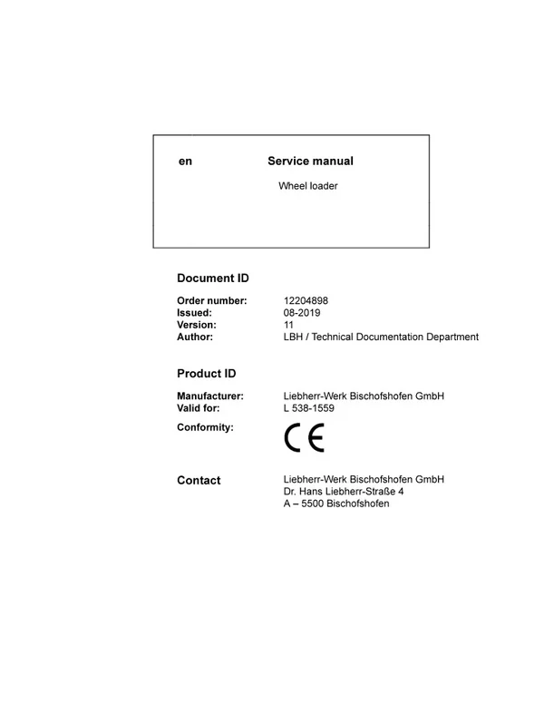LIEBHERR L538-1559 Wheel Loader Service Repair Manual
