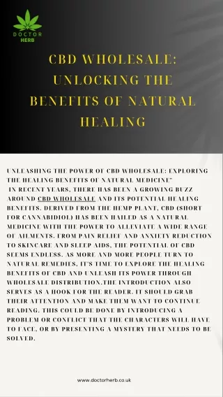 CBD Wholesale: Unlocking the Benefits of Natural Healing