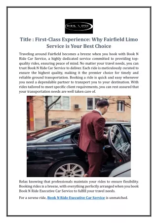 First-Class Experience: Why Fairfield Limo Service is Your Best Choice