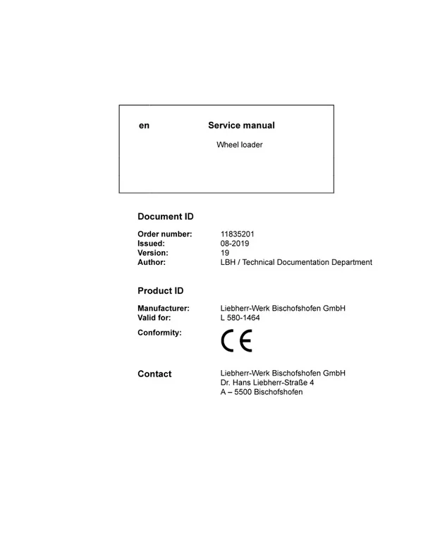LIEBHERR L580-1464 Wheel Loader Service Repair Manual