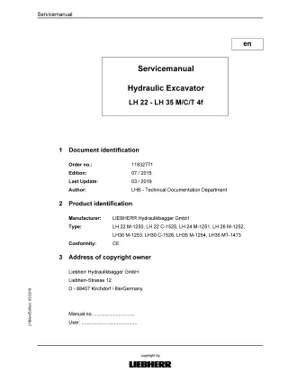 LIEBHERR LH24 M-1251 Hydraulic Excavator Service Repair Manual