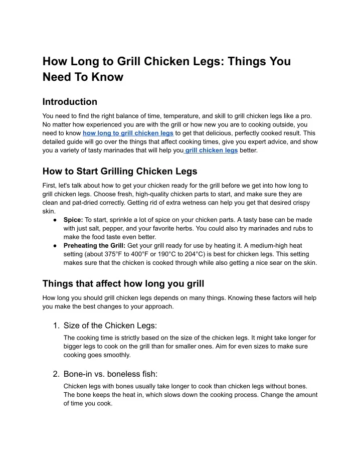 how long to grill chicken legs things you need