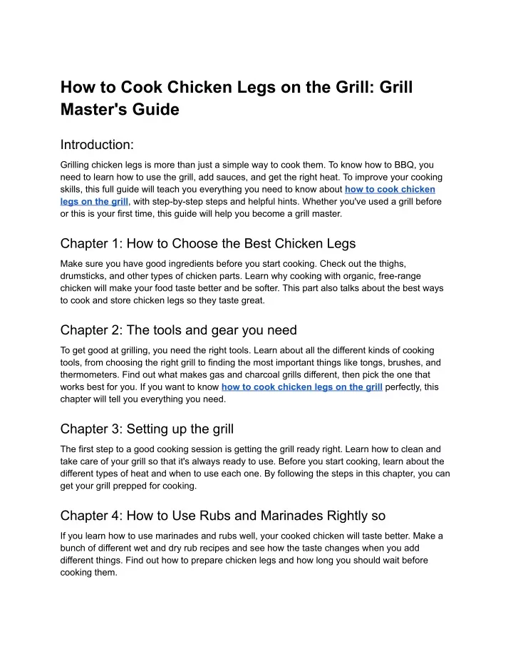 how to cook chicken legs on the grill grill