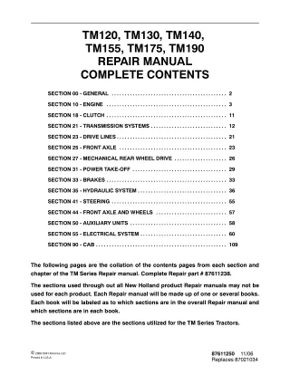 New Holland TM155 Tractor Service Repair Manual