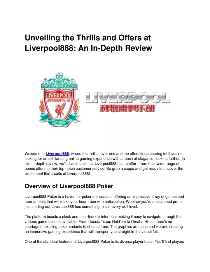 unveiling the thrills and offers at liverpool888