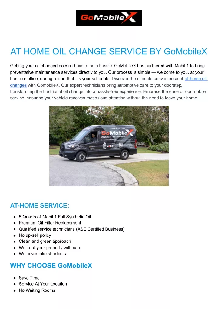 at home oil change service by gomobilex