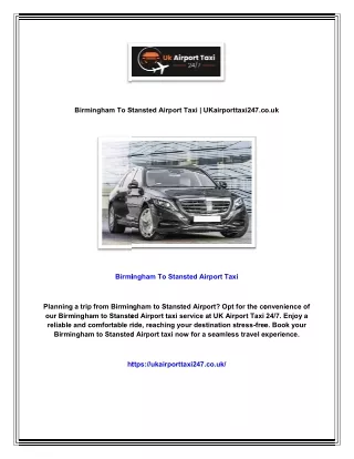 Birmingham To Stansted Airport Taxi | UKairporttaxi247.co.uk