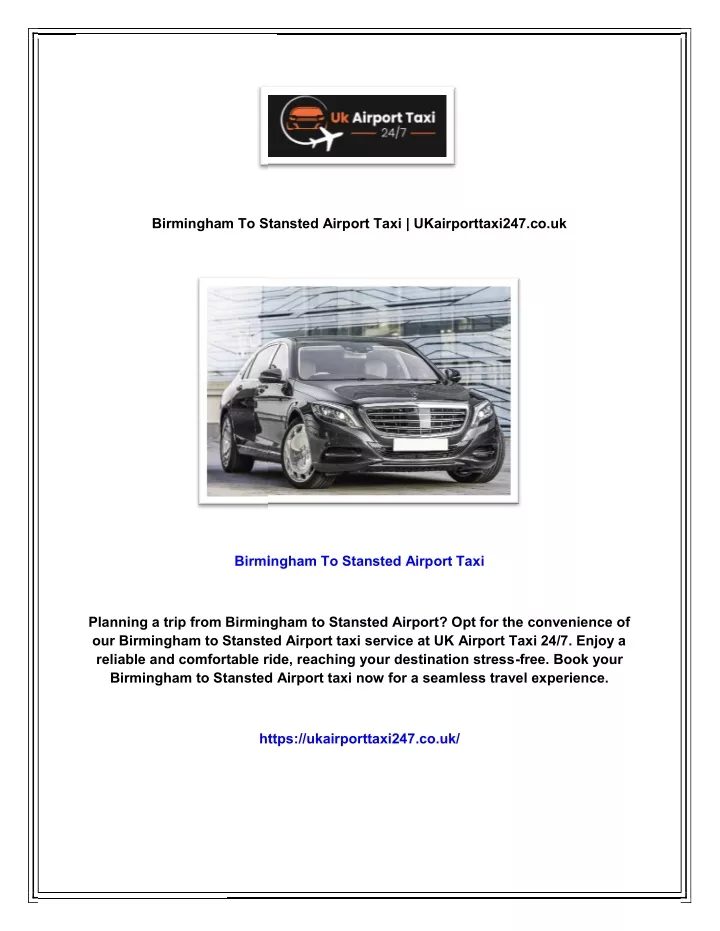 birmingham to stansted airport taxi