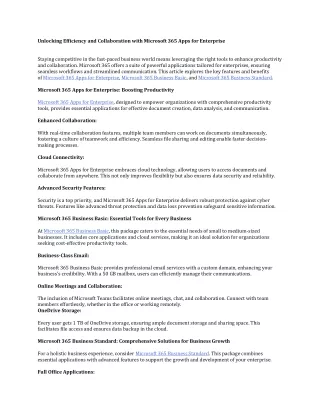 Unlocking Efficiency and Collaboration with Microsoft 365 Apps for Enterprise