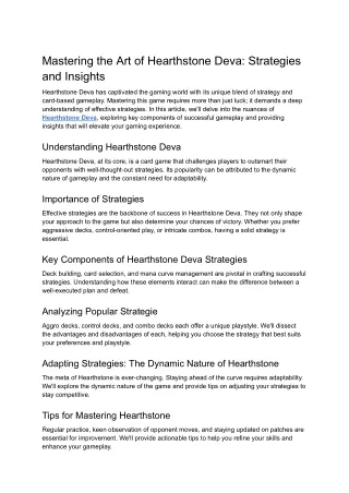 Mastering the Art of Hearthstone Deva_ Strategies and Insights