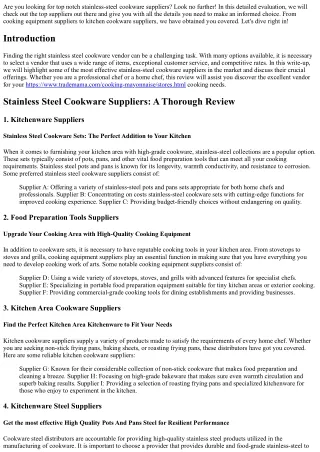 Stainless Steel Cookware Suppliers: An Extensive Review