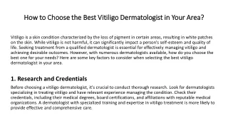 Choose the Best Vitiligo Dermatologist in Your Area