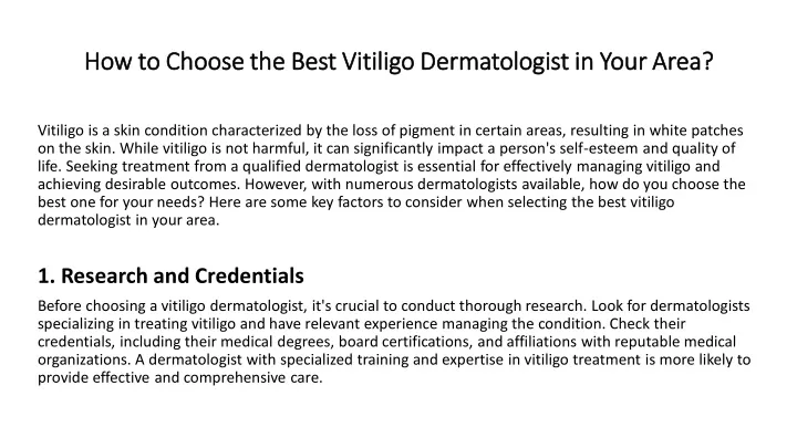 how to choose the best vitiligo dermatologist
