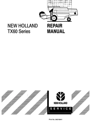 New Holland TX62 Combine Harvester Service Repair Manual