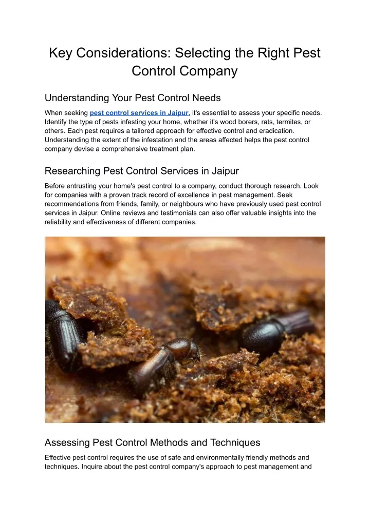 key considerations selecting the right pest