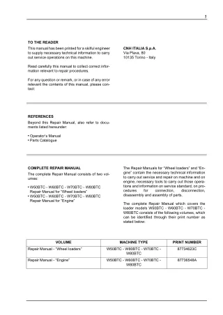 New Holland W70BTC Wheel Loader Service Repair Manual