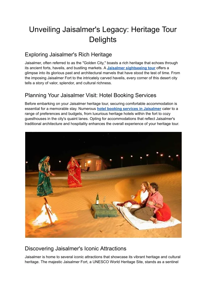 unveiling jaisalmer s legacy heritage tour