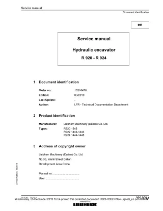 LIEBHERR R922 -1443 Hydraulic Excavator Service Repair Manual