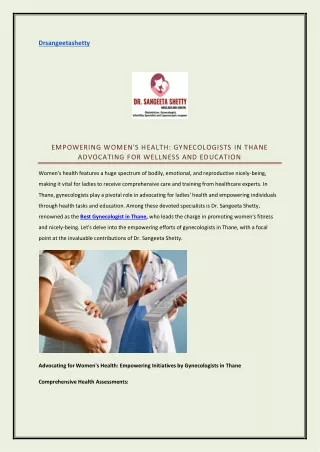Empowering Women's Health: Gynecologists in Thane Advocating for Wellness and Ed