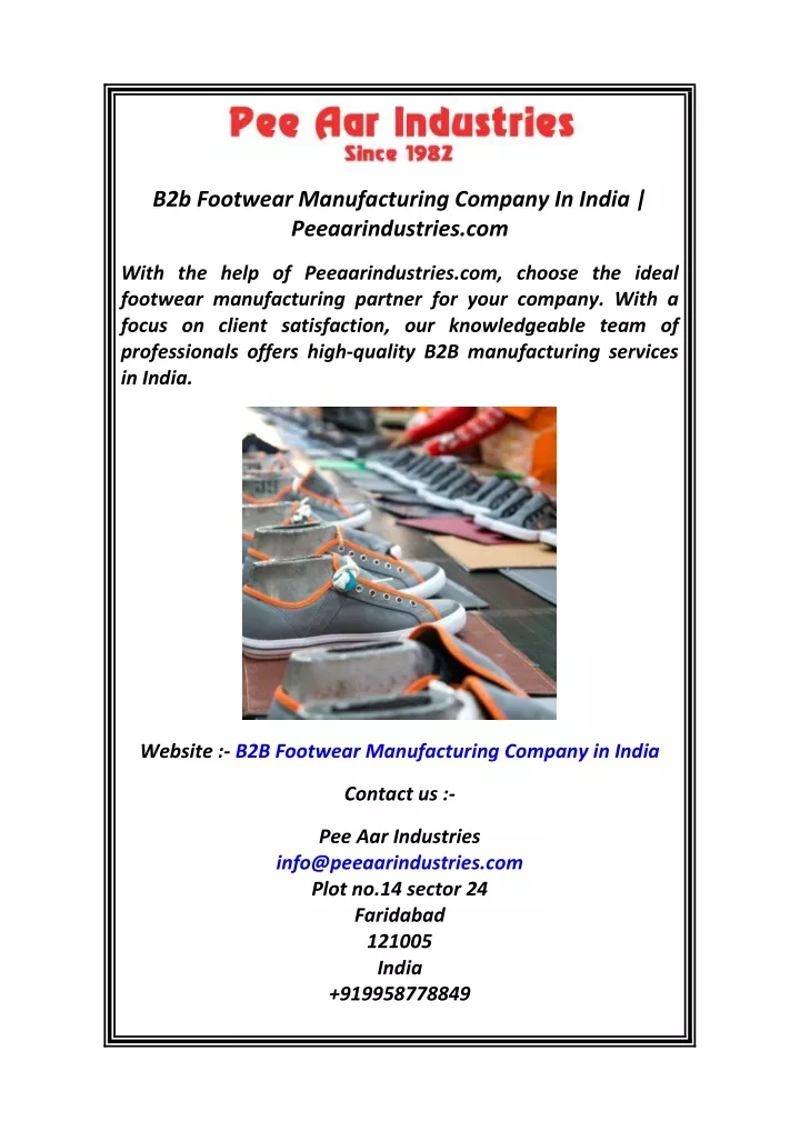 b2b footwear manufacturing company in india