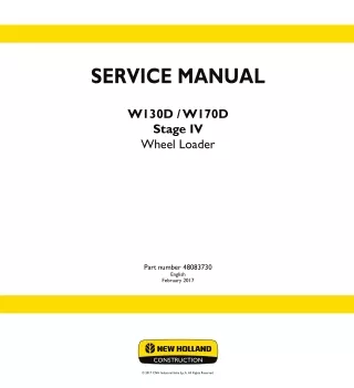 New Holland W130D XR TIER4B WHEEL LOADER Service Repair Manual