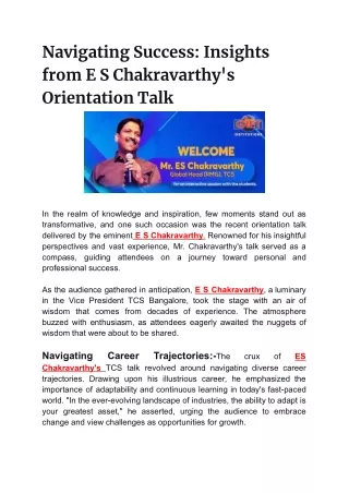 Navigating Success_ Insights from E S Chakravarthy's Orientation Talk