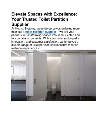 Toilet Partition Supplier- Megha Systems