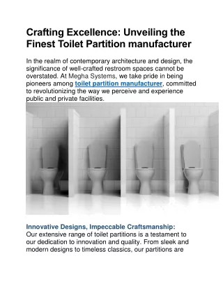 Toilet Partition manufacturer- Megha Systems