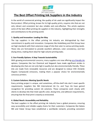 The Best Offset Printing Ink Suppliers in the Industry