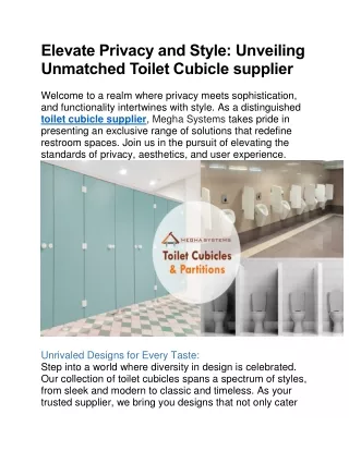 Toilet Cubicle supplier - Megha Systems