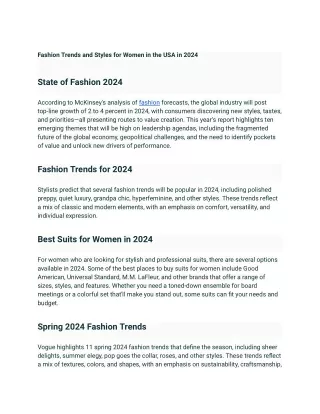 Fashion Trends and Styles for Women in the USA