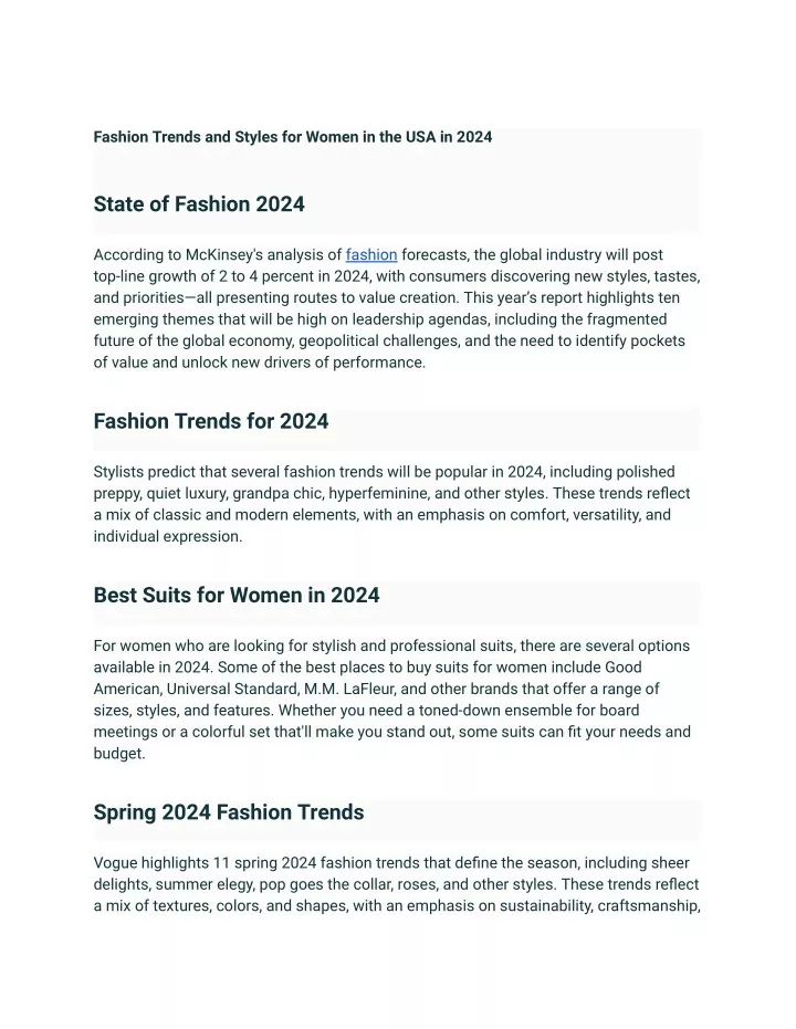 fashion trends and styles for women