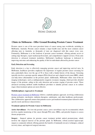 Clinics in Melbourne - Offer Ground Breaking Prostate Cancer Treatment