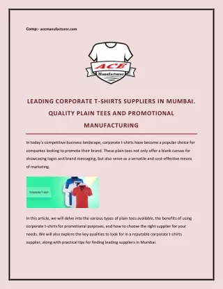 Leading Corporate T-shirts Suppliers in Mumbai. Quality Plain Tees and Promotional Manufacturing