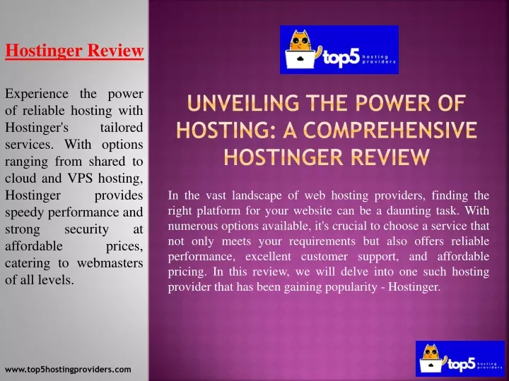 unveiling the power of hosting a comprehensive hostinger review