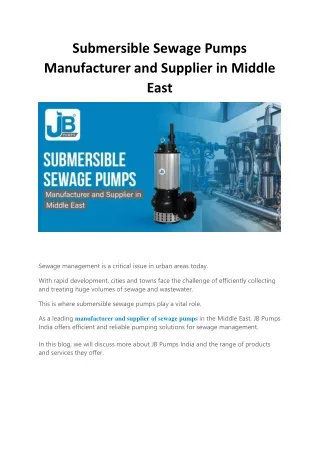 Submersible Sewage Pumps Manufacturer and Supplier in Middle East