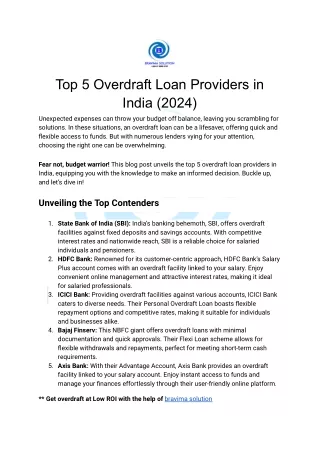 Top 5 Overdraft Loan Providers in India (2024)