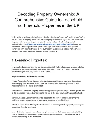 A Comprehensive Guide to Leasehold vs Freehold Property in UK