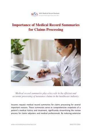 Why Do Insurers Need Medical Record Summaries for Claims Processing
