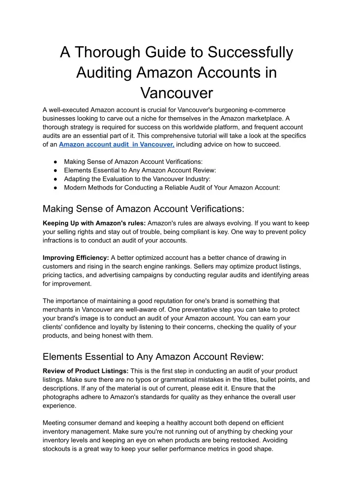a thorough guide to successfully auditing amazon