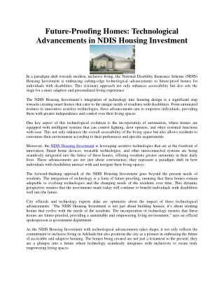 Future-Proofing Homes: Technological Advancements in NDIS Housing Investment