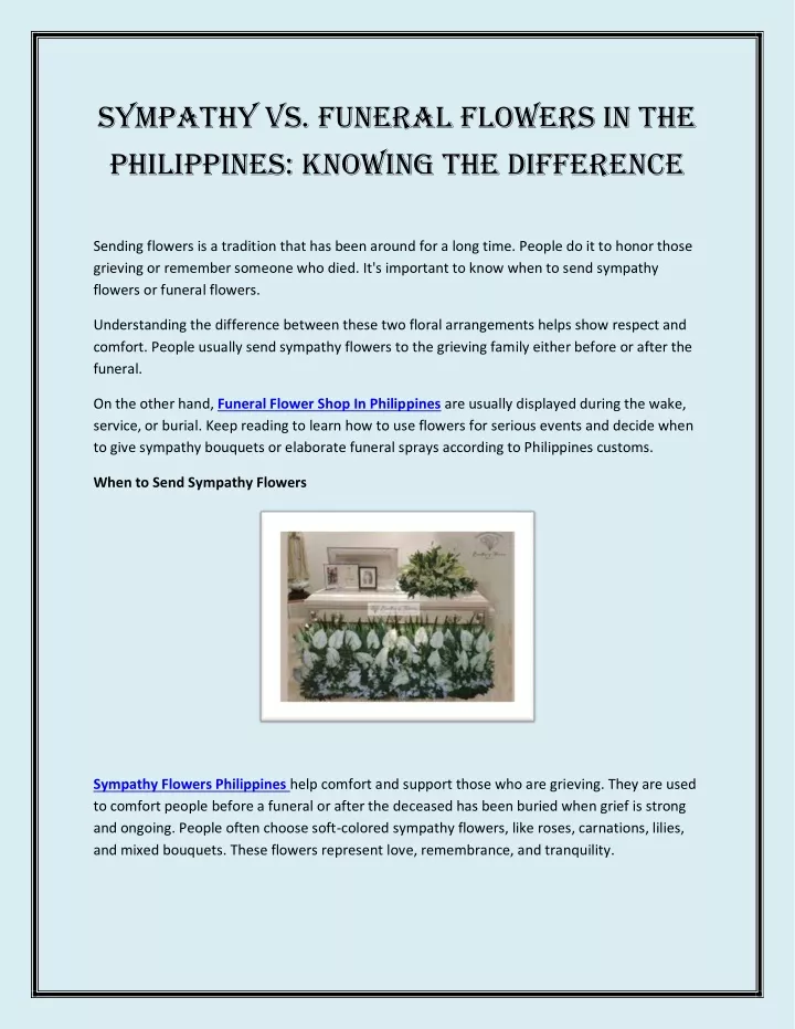 sympathy vs funeral flowers in the philippines
